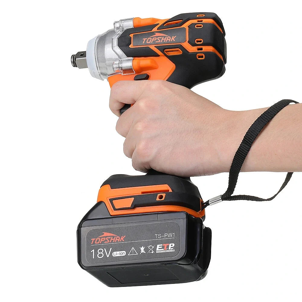 Topshak TS-PW1A 380N.M Brushless Electric Impact Wrench with LED Light & Battery for Woodworking & Maintenance