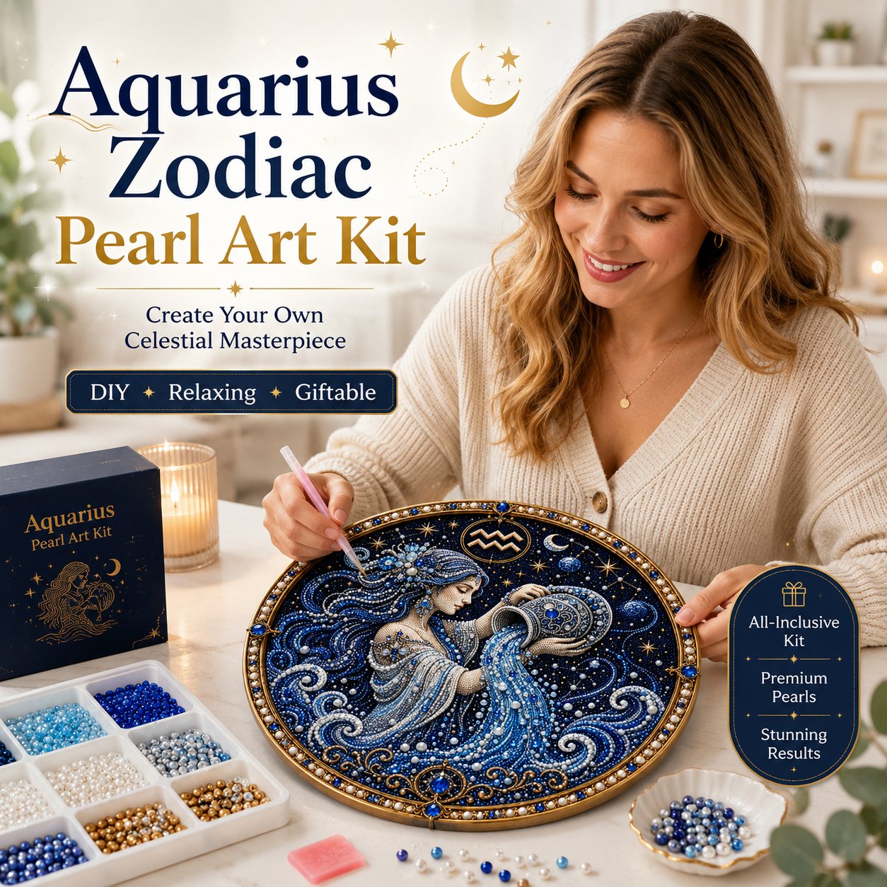 🌙 Magie Aan Je Muur! Luxe 3D Zodiak Parel Kunst Voor Een Sfeervol Huis 🔮