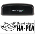 Black Slim Stamp 1854 stamp and seal with smiling pea pod and This work makes me HA-PEA text.