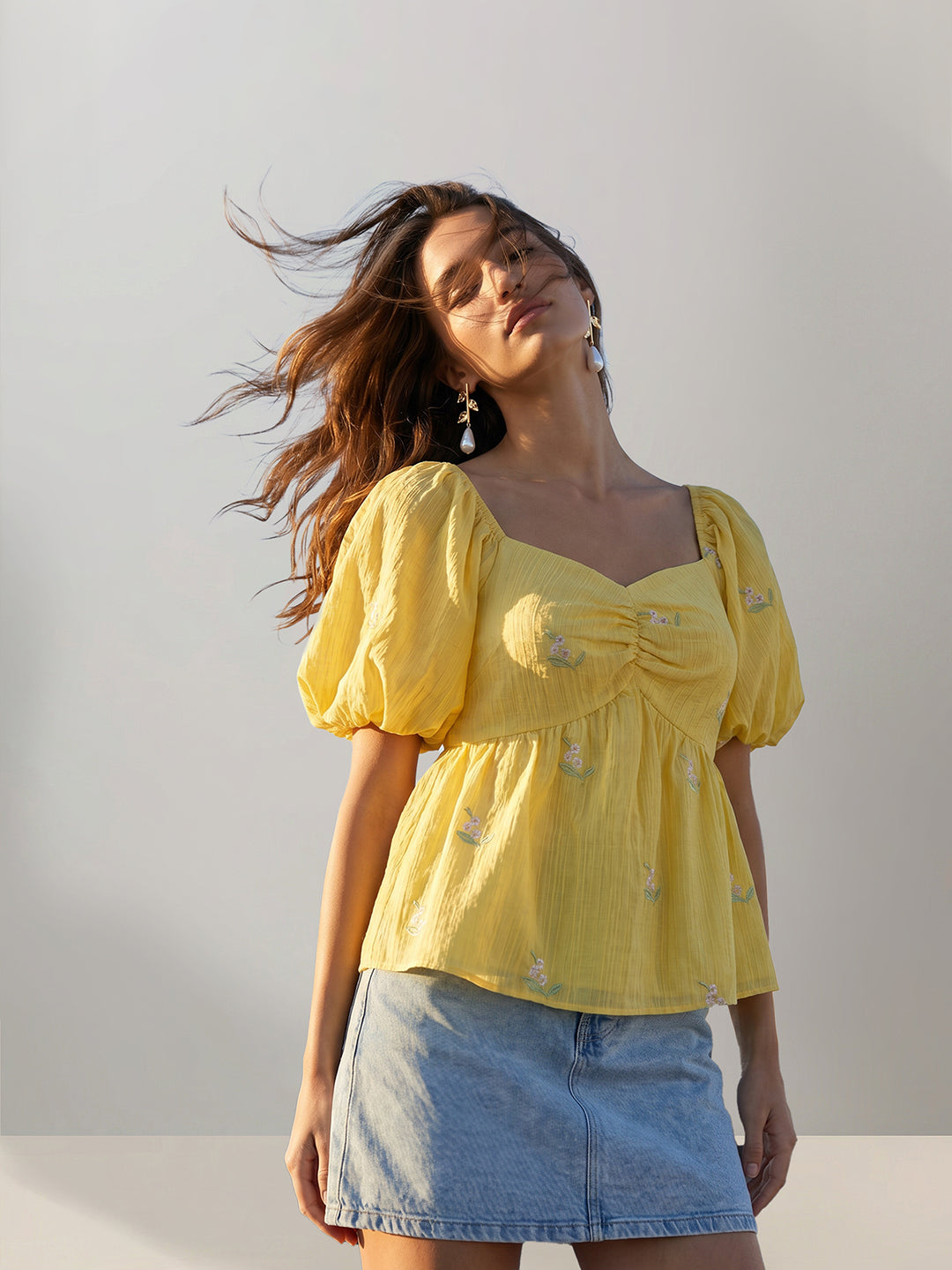 Yellow Embroidered Top