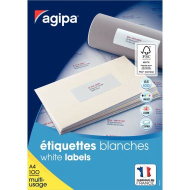 Agipa - Boîte de 1400 étiquettes multi-usages blanches 105x42mm - 119008