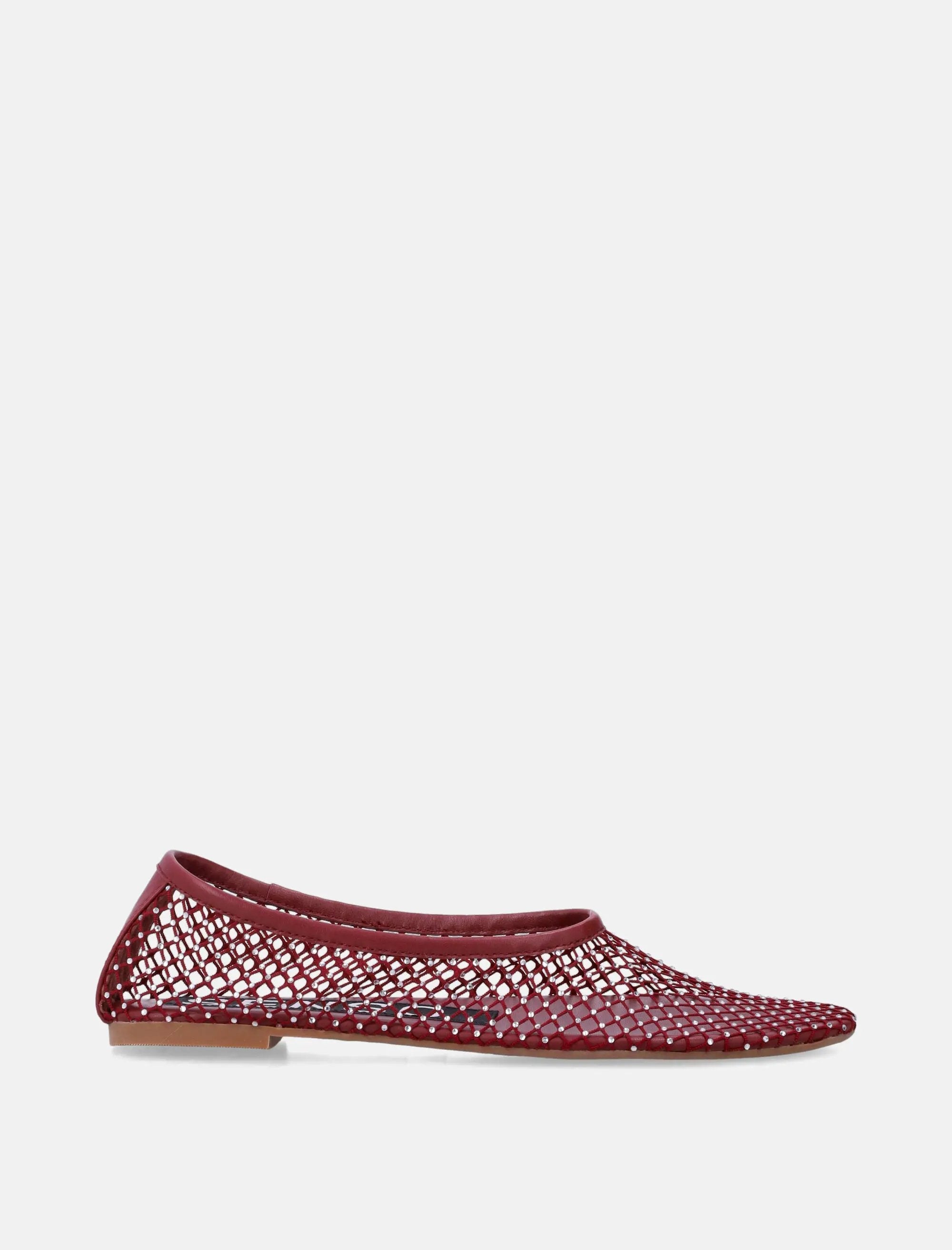 Clarissa Ballet Crystal red lattice mesh flat by Senso with crystal studs