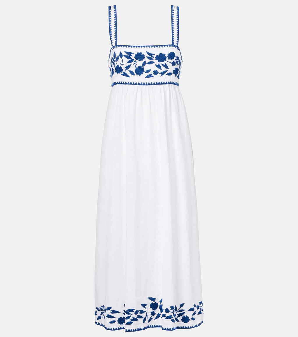 Embroidered cotton and linen midi dress