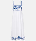 Embroidered cotton and linen midi dress