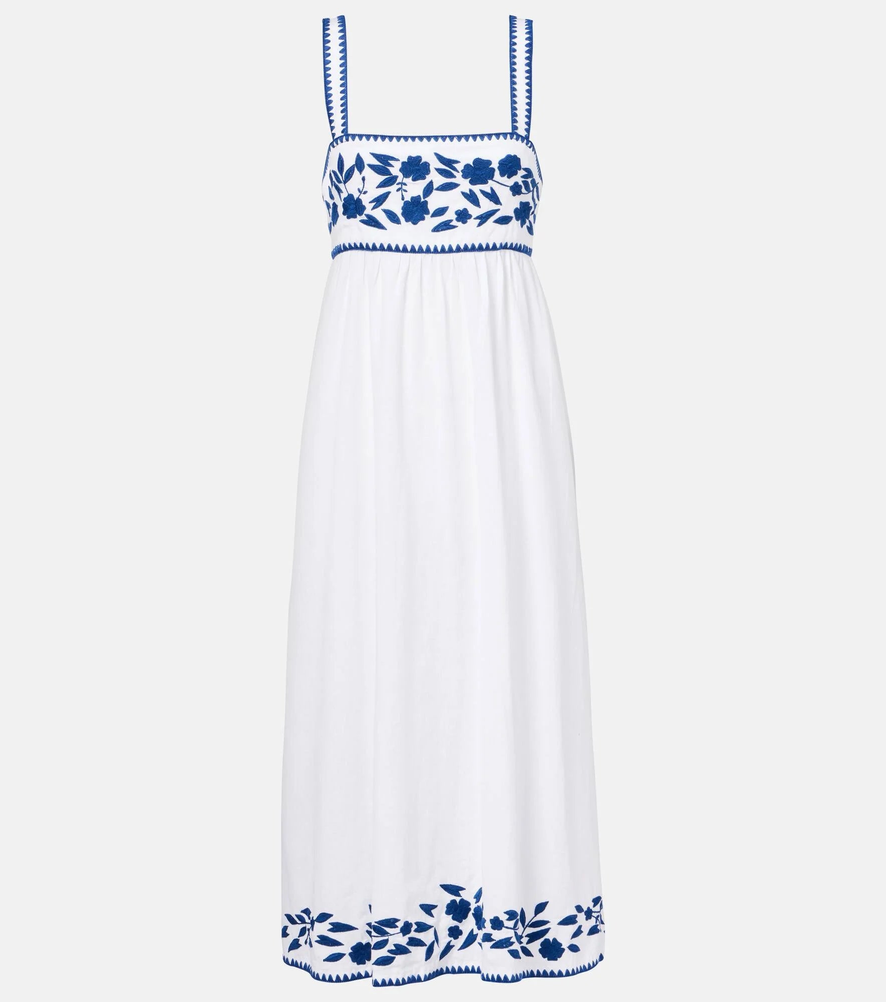 Embroidered cotton and linen midi dress