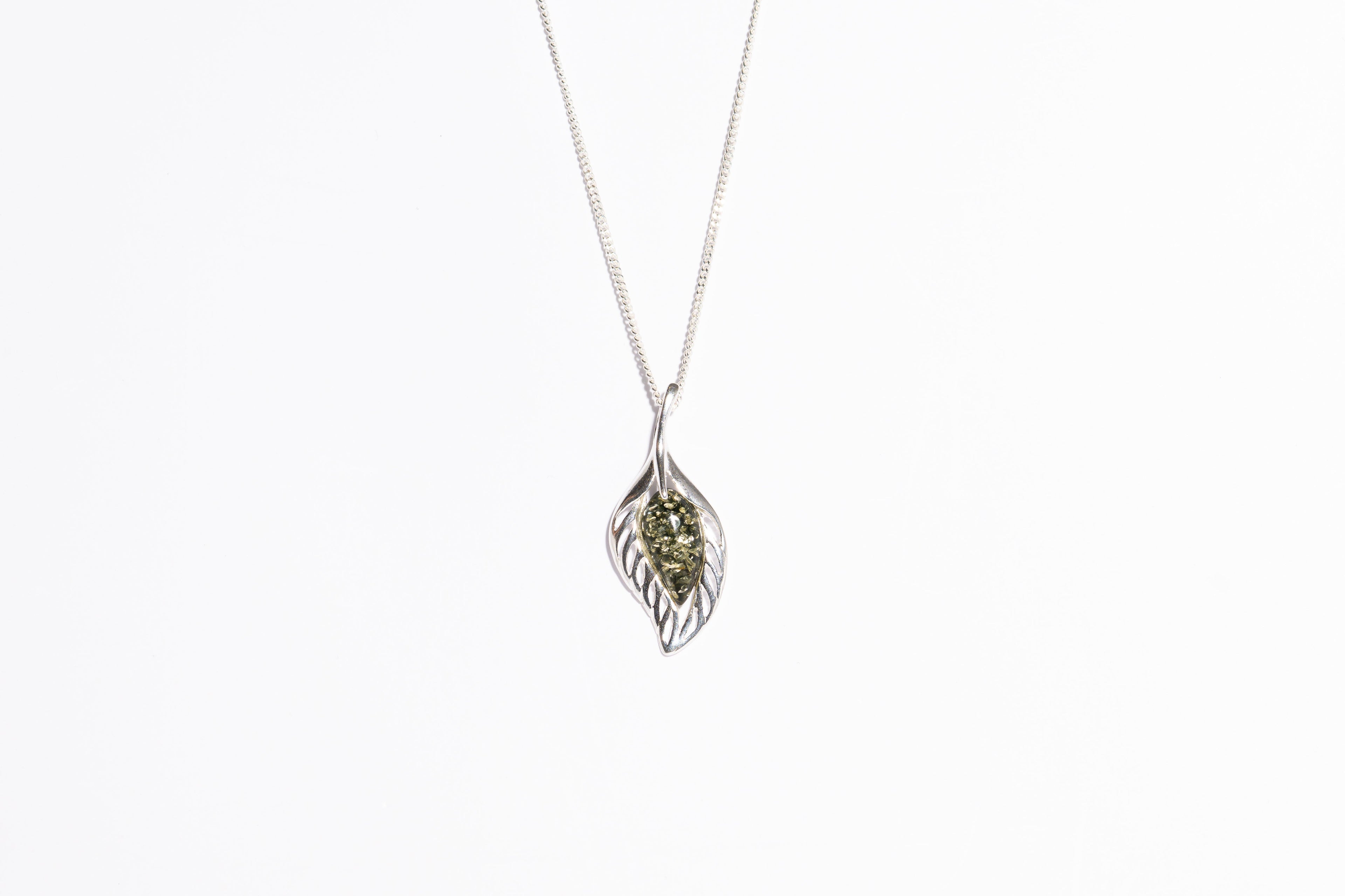 Amber Leaf Vein Pendant Necklace