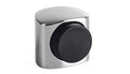 Metallic door handle with black center on a white background