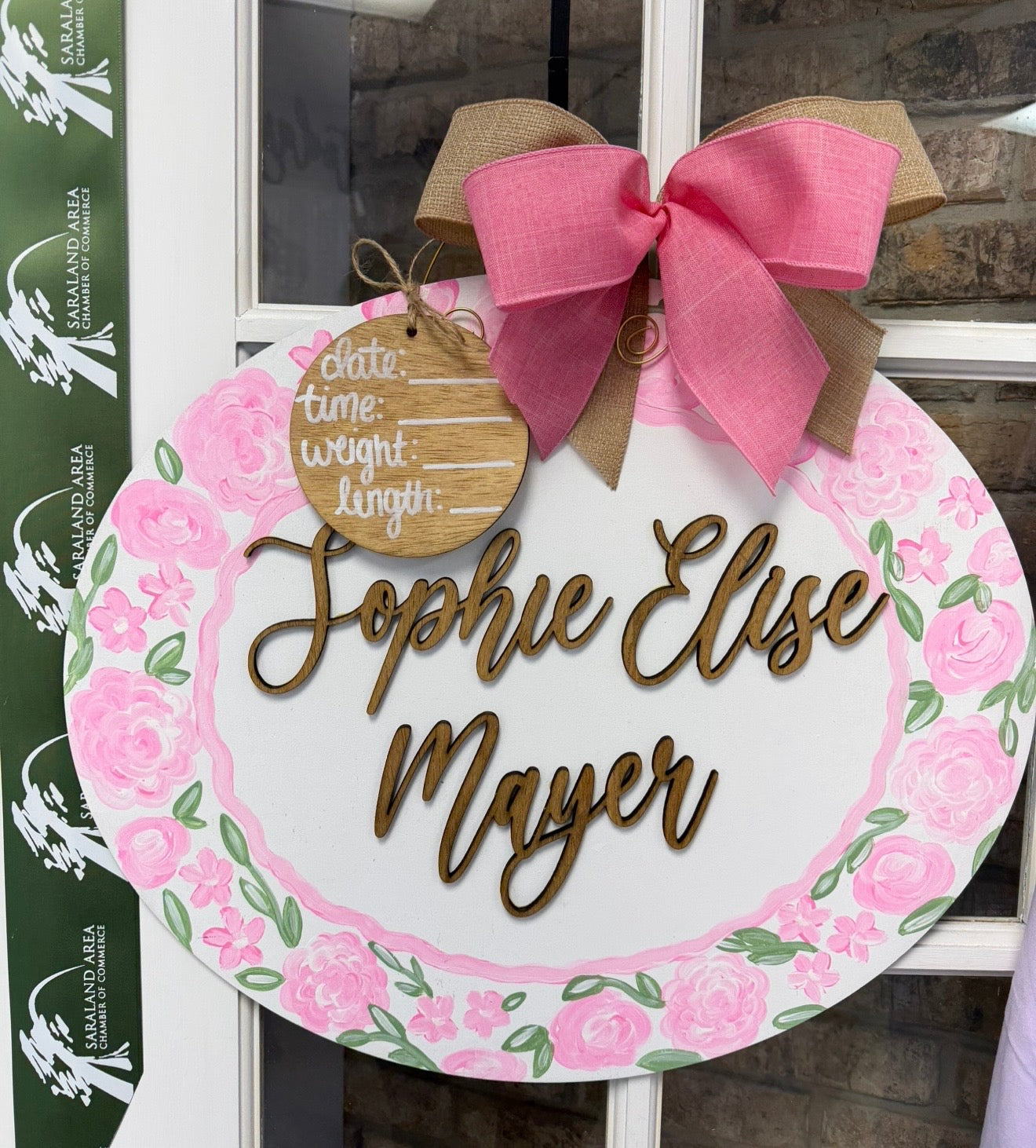 Pink Floral Hospital Door Hanger