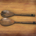 Gray Acacia Wood Salad Server Set With Riveted Gunmetal 2 Piece Kitchen Utensils