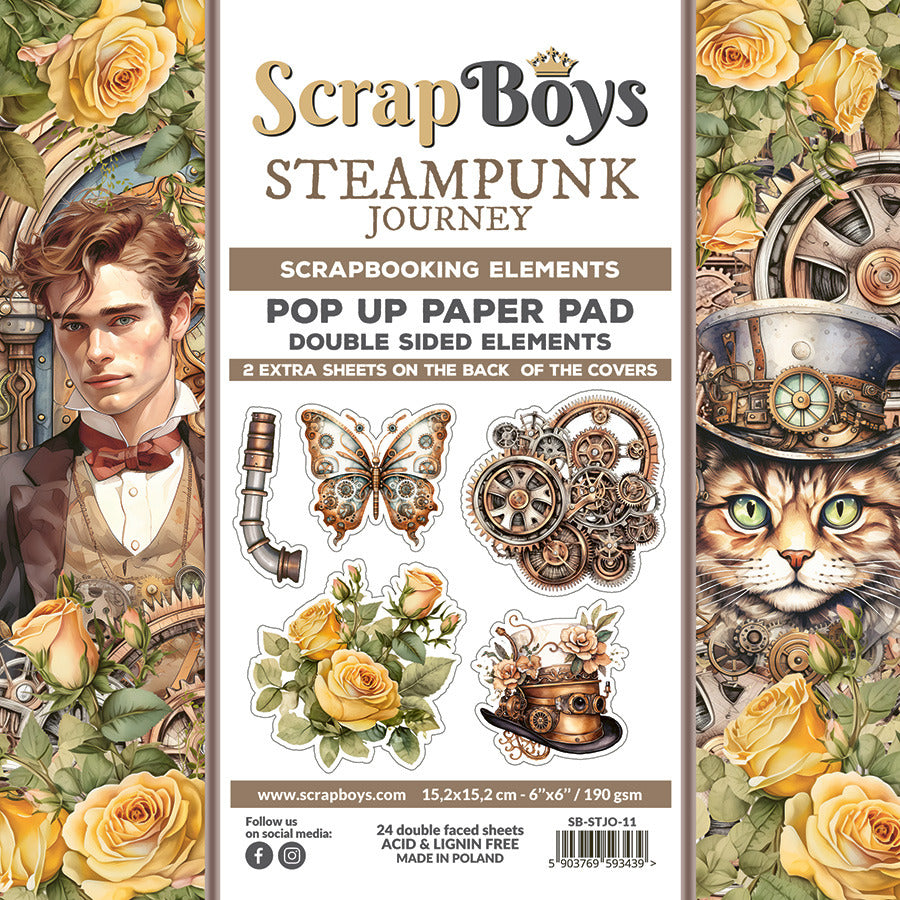 ScrapBoys 6X6 Pop Up Paper Pad, Steampunk Journey / Papier
