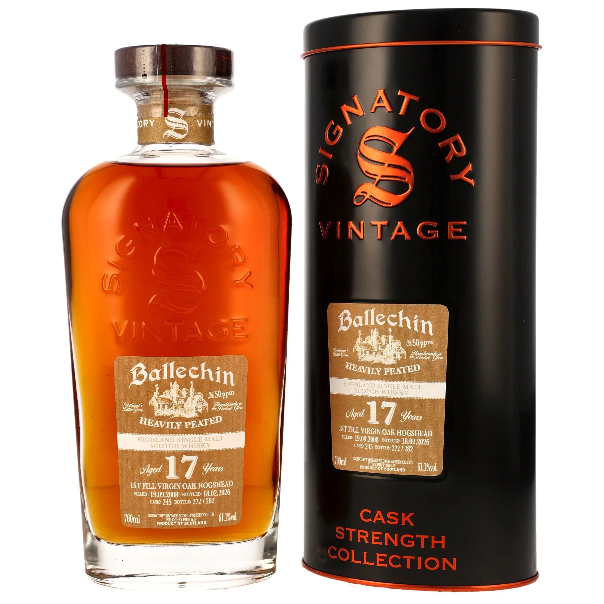 Ballechin 2008/2026 - 17 Jahre - 1st Fill Virgin Oak Hogshead - Fassnummer 245 - Cask Strength Collection - Signatory Vintage