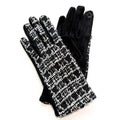 Fashionable and affordable black and white tweed design faux-suede gloves