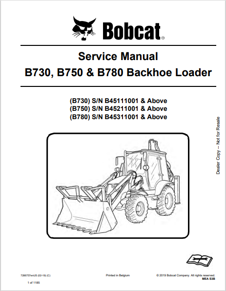 Bobcat B730, B750 & B780 BACKHOE LOADER Service Manual 7286757 - PDF