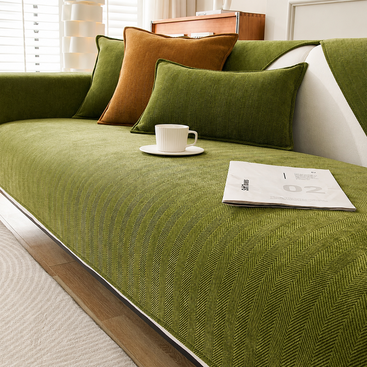 Non-Slip Boho Herringbone Chenille Sofa Couch Cover