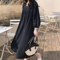 Dewlily Relaxed Shirt Dress for Women, Teens, 20s, 30s, Korean Fashion, Spring, Autumn, Adult, Casual, Cute, Stylish, Simple, Elegant, Plain black