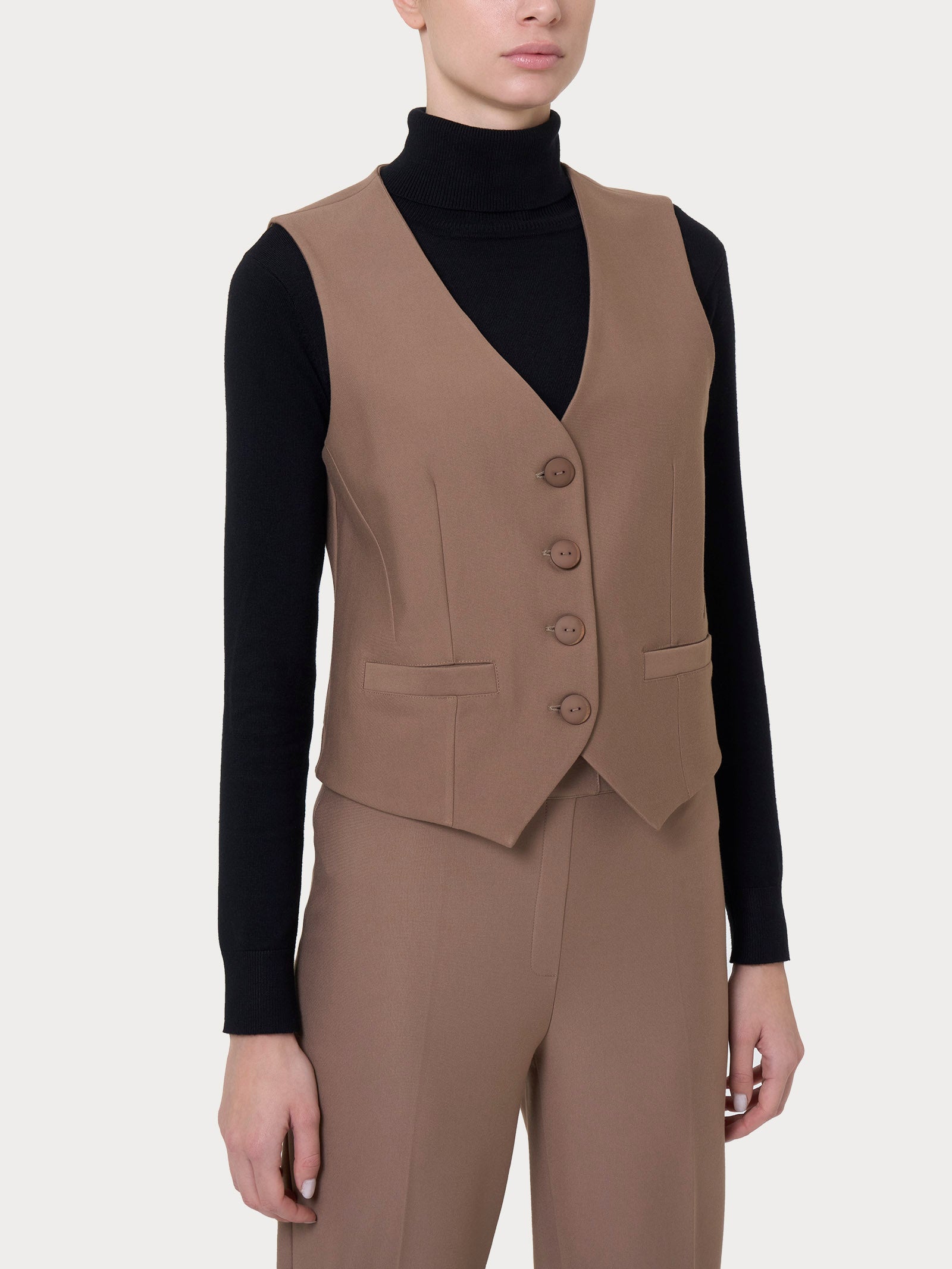 Gilet con quattro bottoni in Compact  Marroni Donna - Ragno