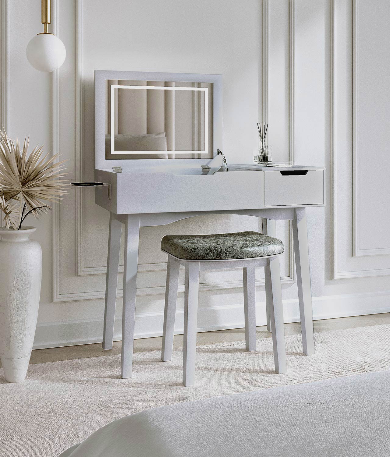 Selena Grey Dressing Table With LED Mirror