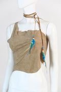 Dolce Gabbana cropped top feathers beads lace up