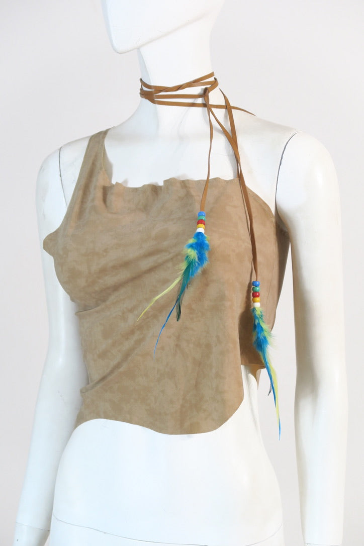 Dolce Gabbana cropped top feathers beads lace up