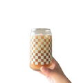 Sage Green Checker Print 16 oz Can Glass Cup-Dishwasher Safe