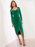 Buy Lipsy Green Embellished Trim Long Sleeve Ruched Slinky Bodycon Midi  Dress from Next USA