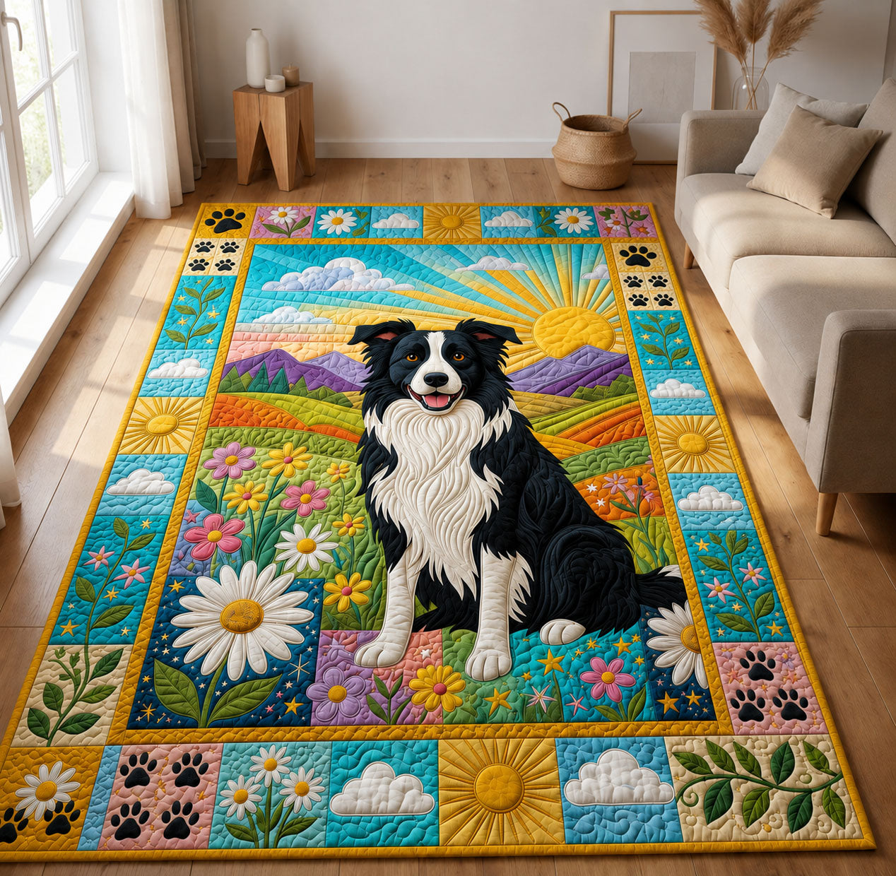 Sunny Border Collie Meadow Area Rug GFTOLAN1233