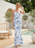 Chiffon Mermaid Halter Floral Print Bridesmaid Dresses