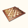 Chess set berlin at dawn with chess pieces german knight and chessboard mahogany deluxe diagonal view