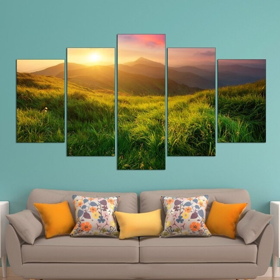 Grassy Valley Sunrise Field Wall Art Decor Canvas Printing - CozyArtDecor