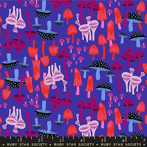 Hello Alice Mushroom Land Nature Kitsch Blacklight Purple Sarah Watts Ruby Star Society Moda Cotton Fabric MD-RS2124-14 | US Fabric Shop
