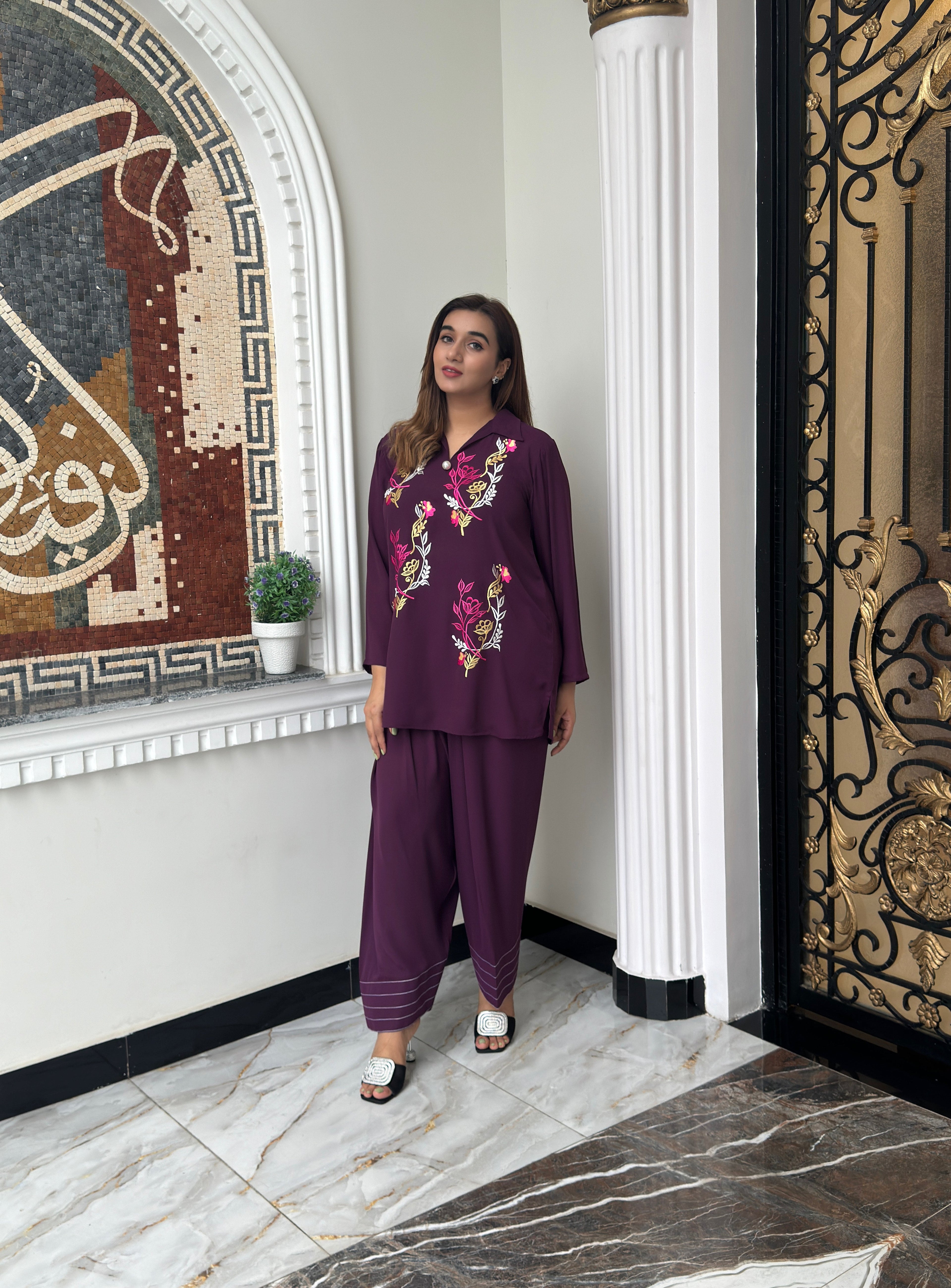 Purple Aura Embroidered two pc Momina Ammar