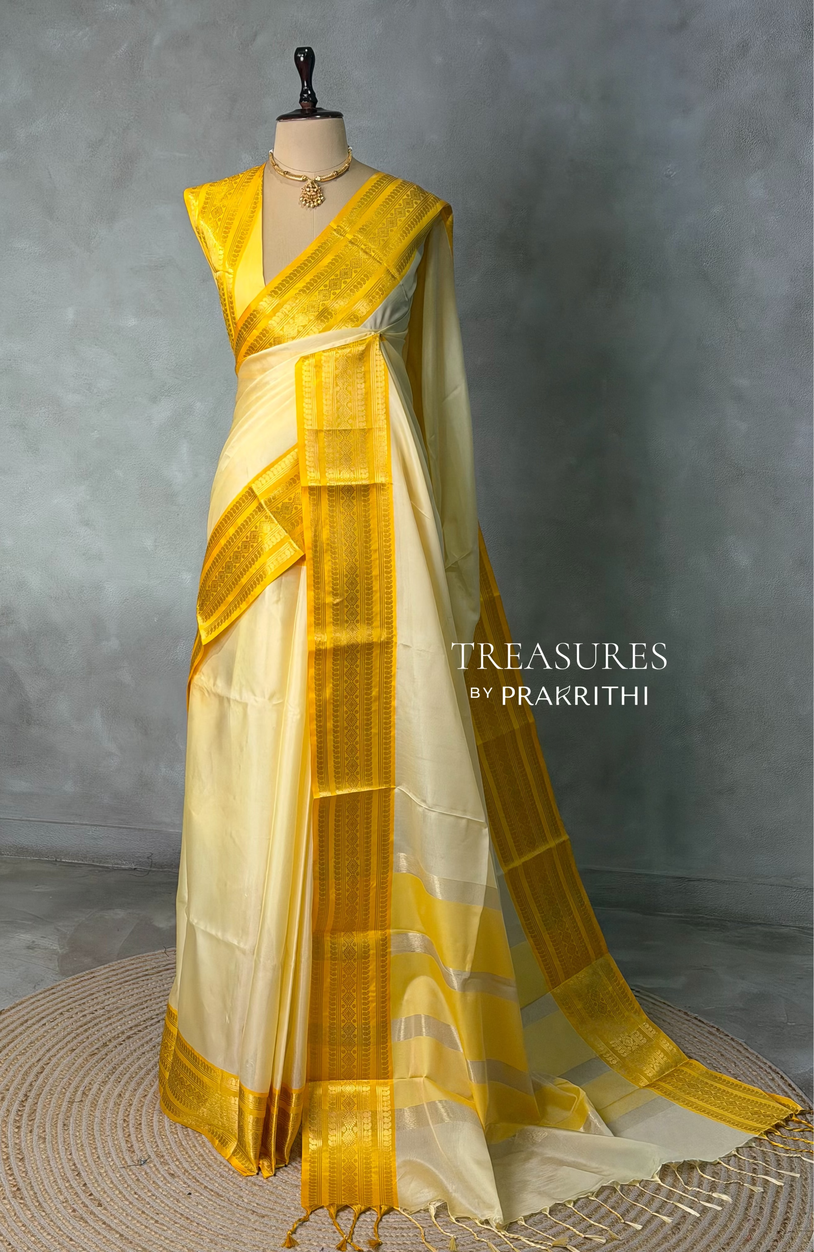 Light and dark yellow Semi banarasi silk saree - PIH92