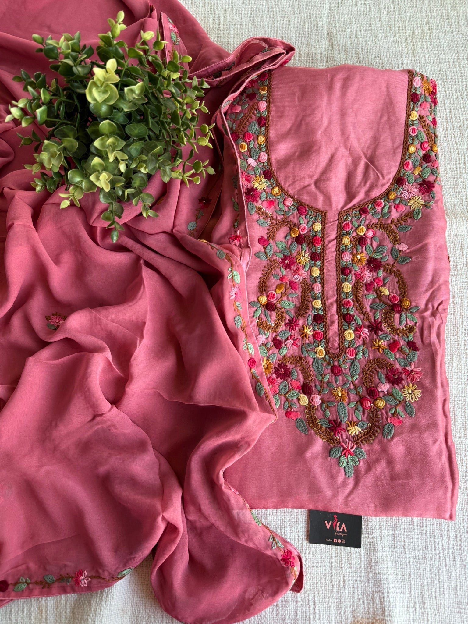 French knot hand emb salwar suit material
