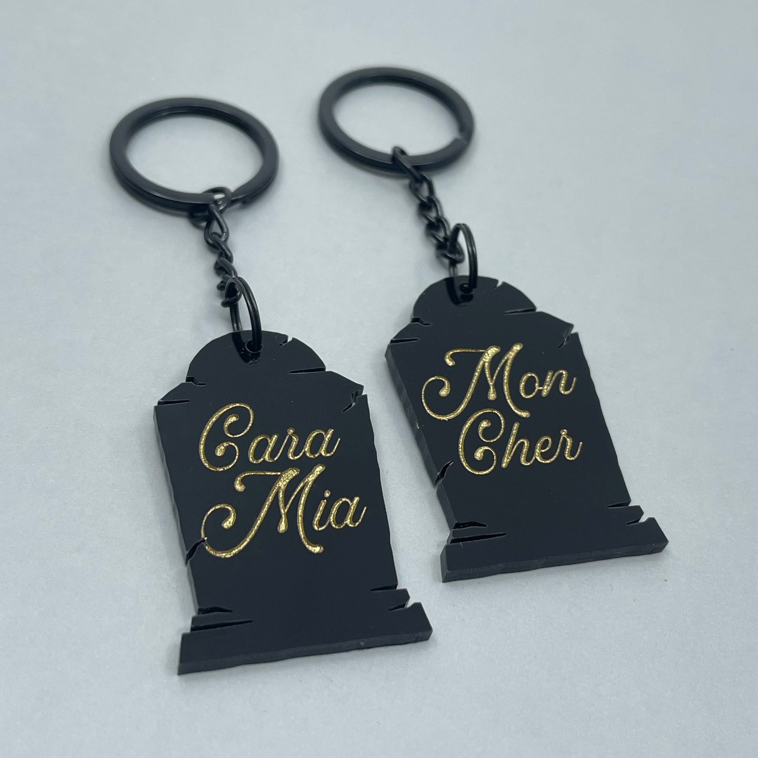 Cara Mia/Mon Cher Tombstone Keychain Set
