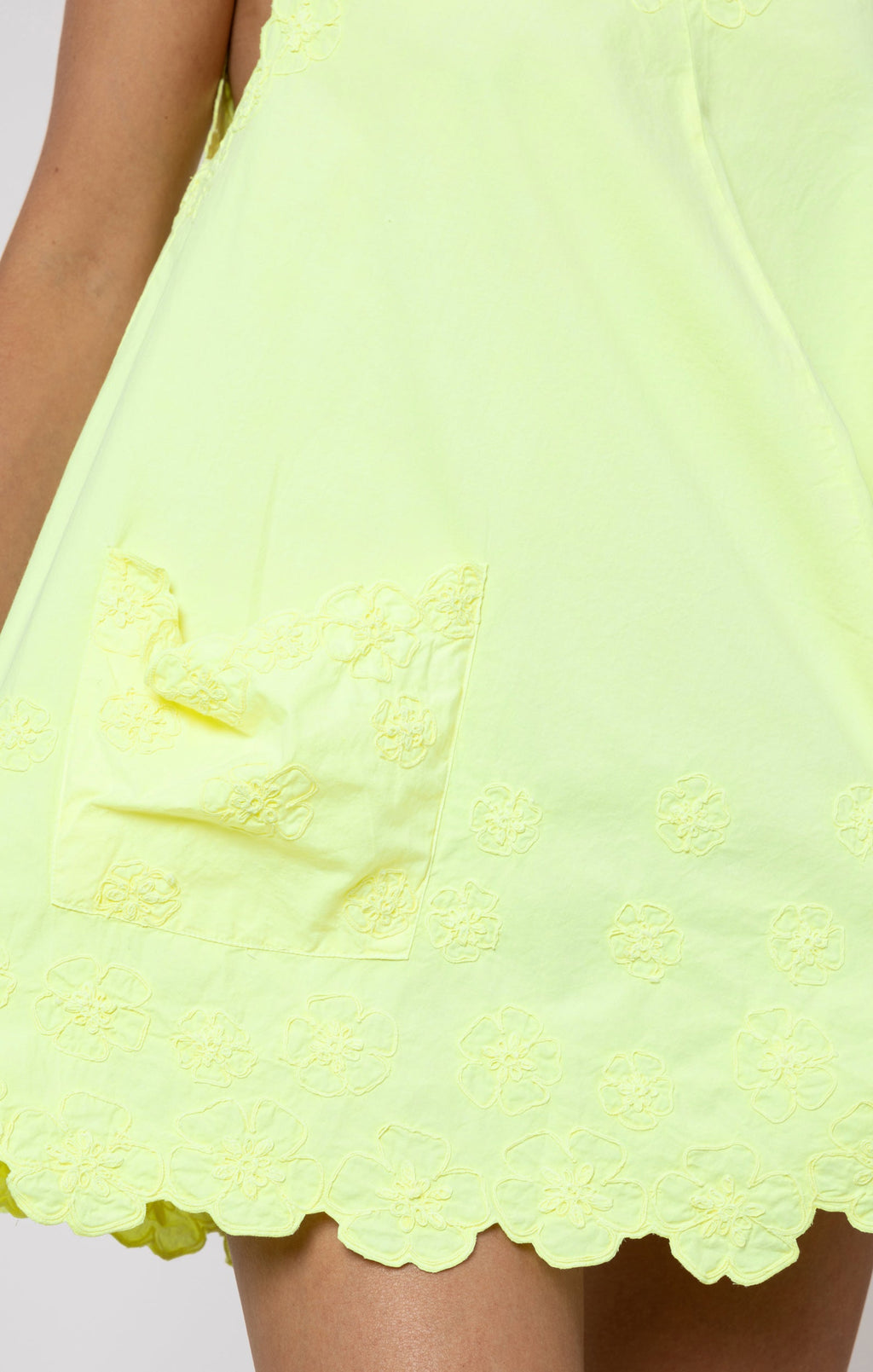 Sherbet Lemon Poplin Low Back Dress with Floral Cord Embroidery