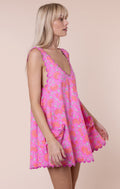 Fuchsia Ginkgo Block Print Low Back Dress