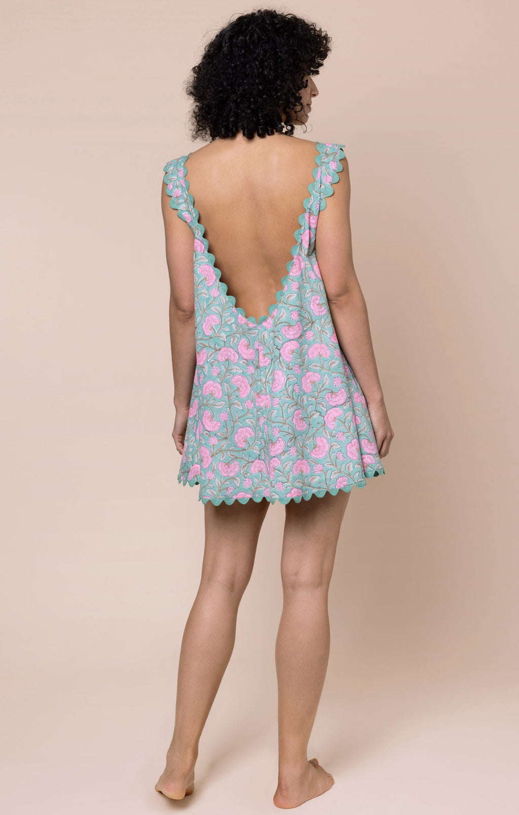 Cactus Ginkgo Block Print Low Back Dress