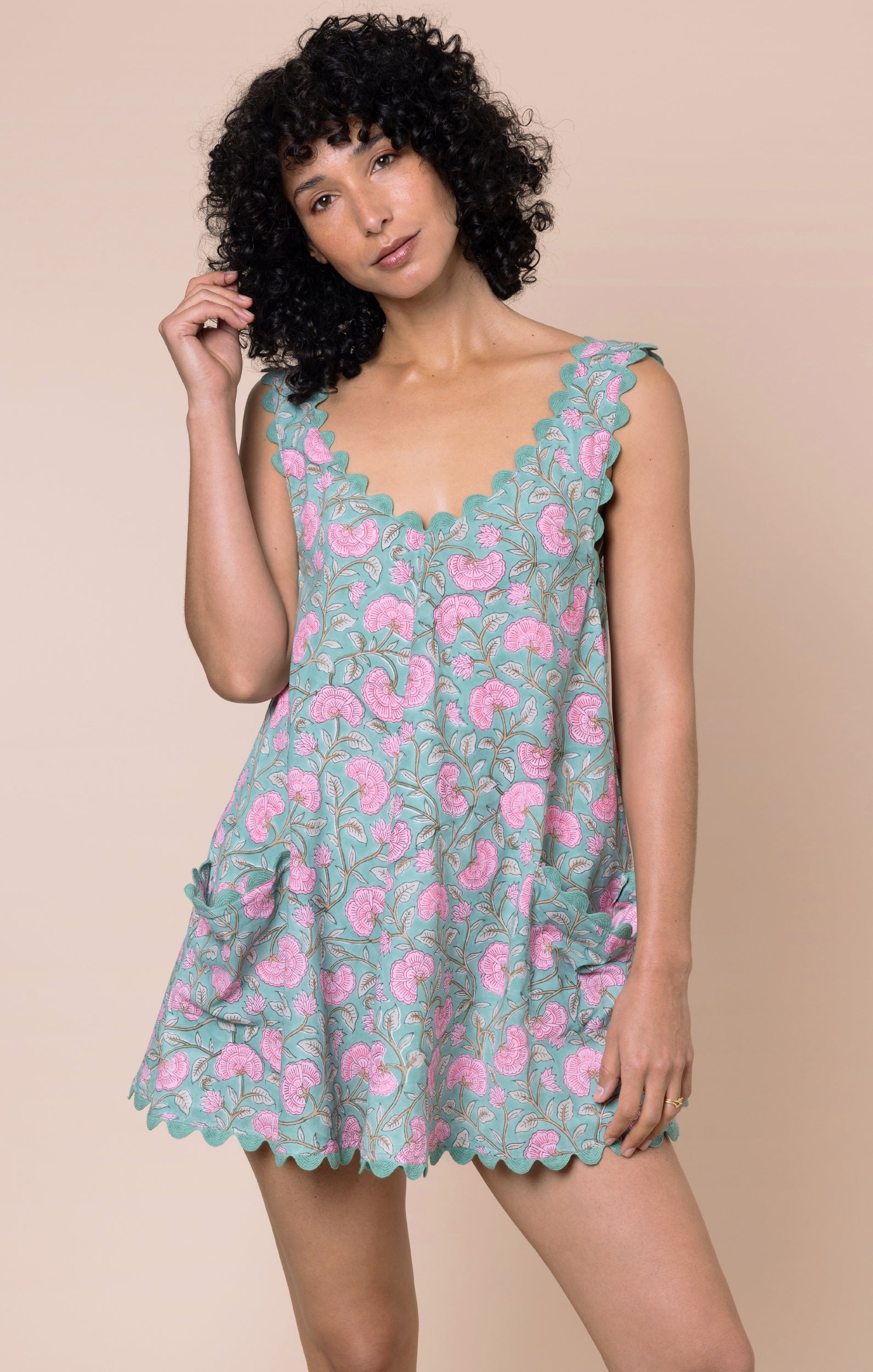Cactus Ginkgo Block Print Low Back Dress