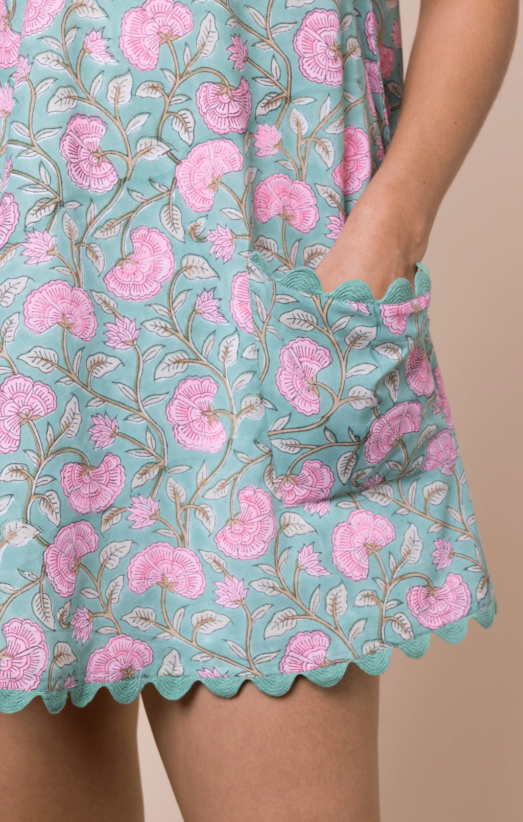 Cactus Ginkgo Block Print Low Back Dress