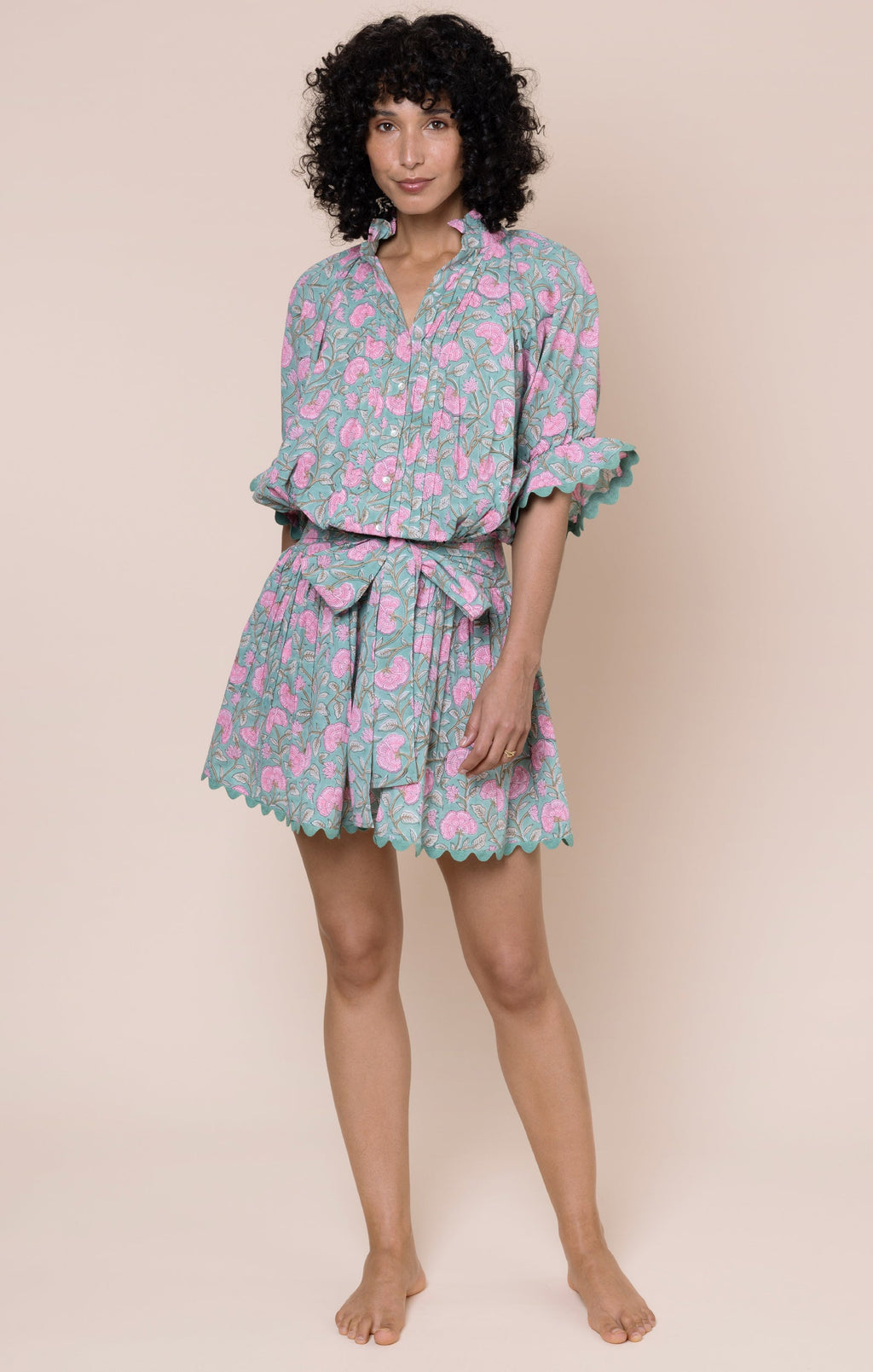 Cactus Ginkgo Block Print Blouson Dress