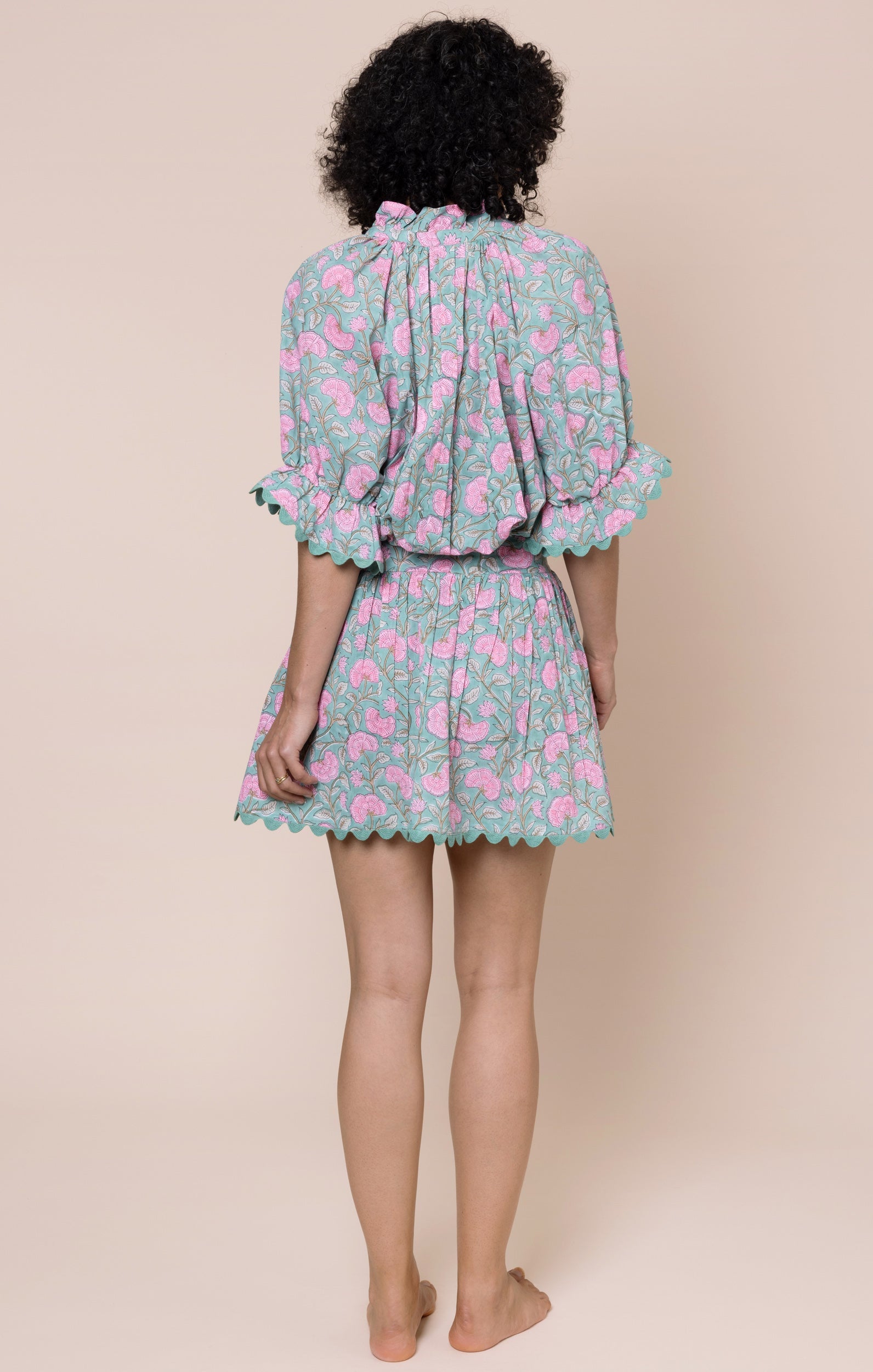Cactus Ginkgo Block Print Blouson Dress
