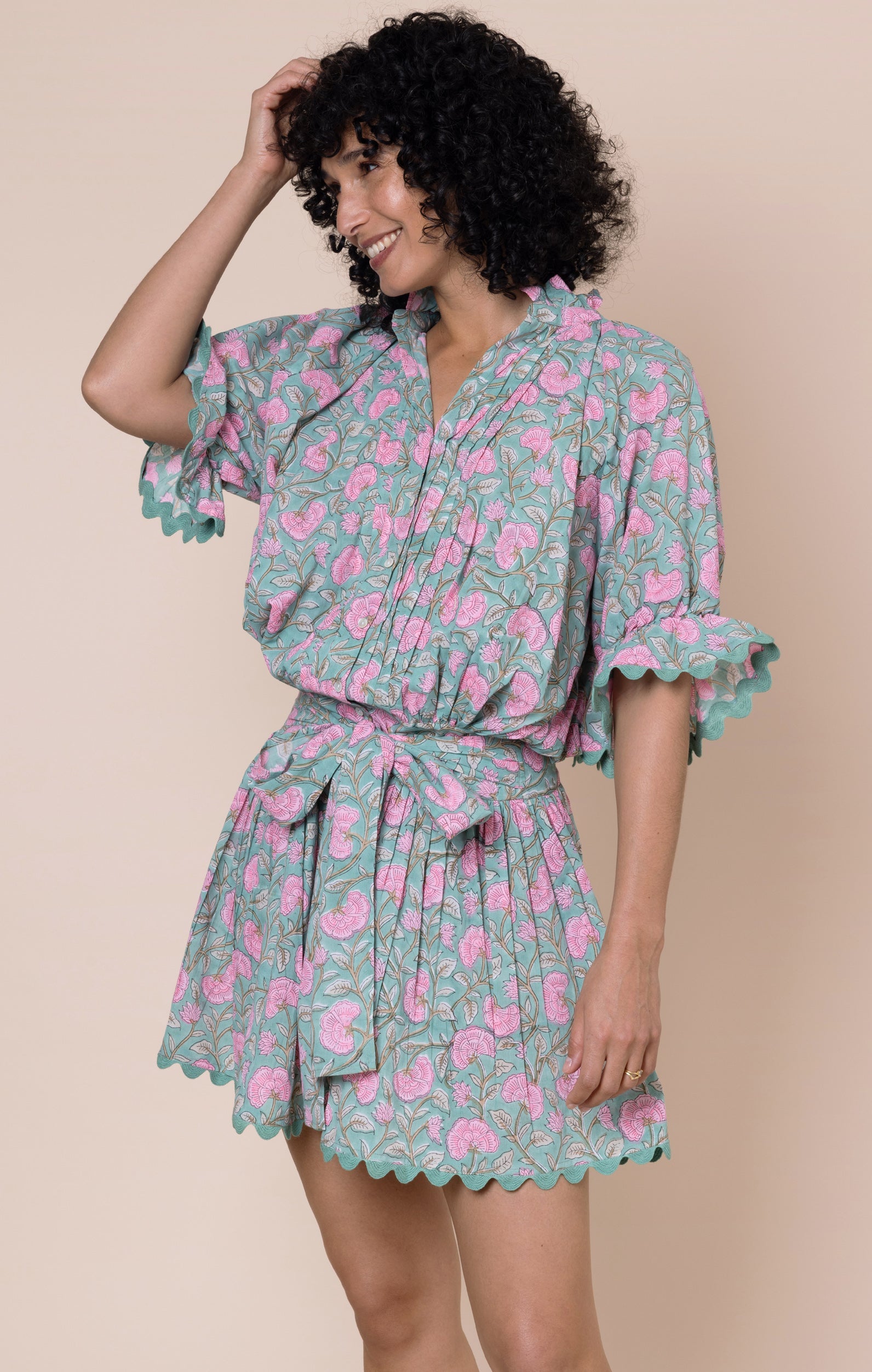 Cactus Ginkgo Block Print Blouson Dress
