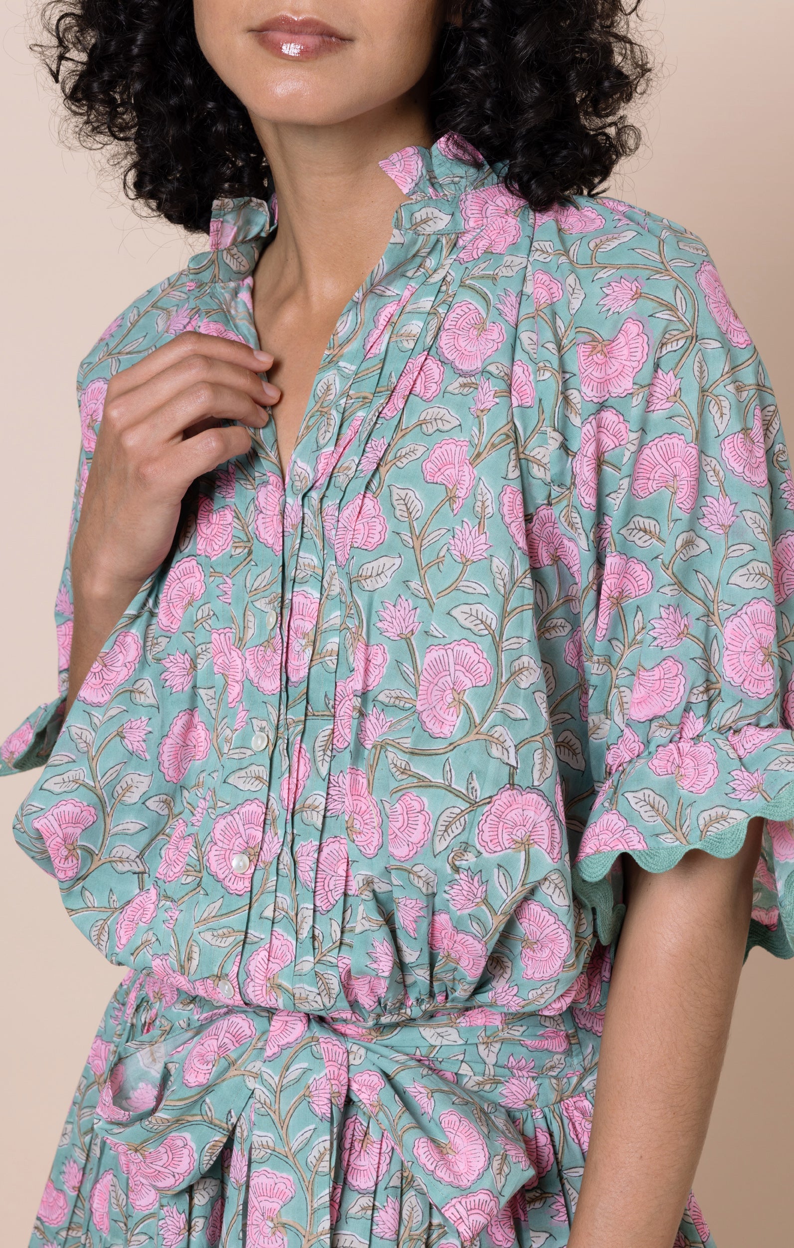 Cactus Ginkgo Block Print Blouson Dress
