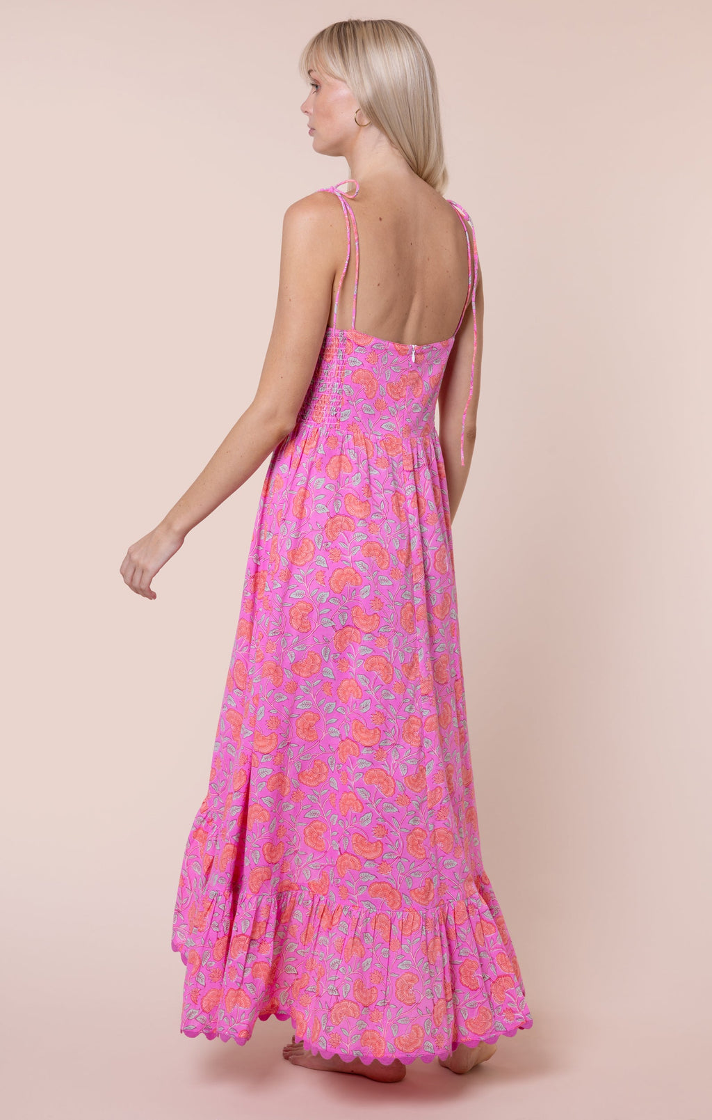 Fuchsia Ginkgo Print High-Low Floral Dress