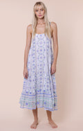 White & Blue Mexican Print Swing Dress with Mirrors