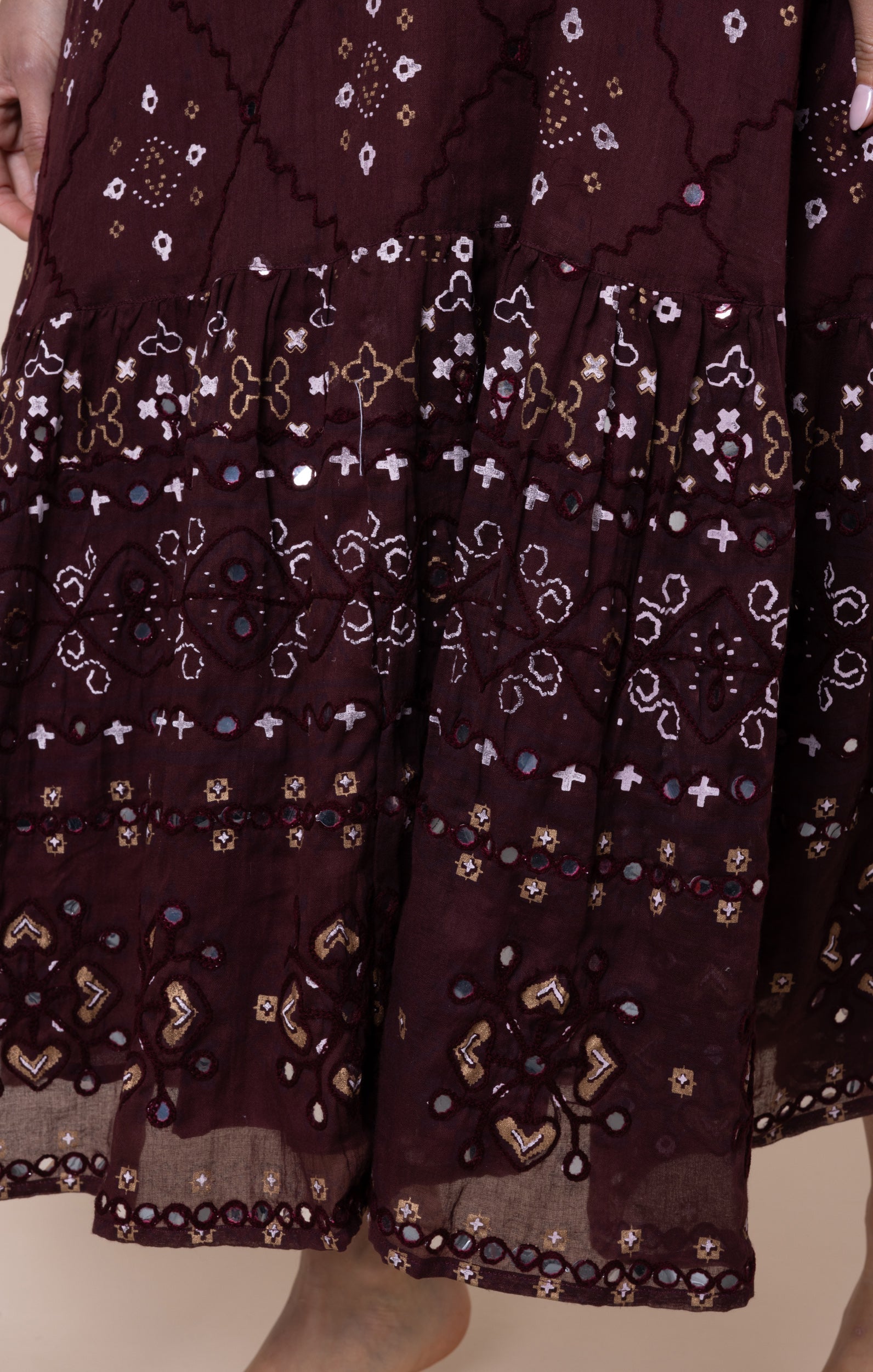 Black Cherry Mosaic Print V-Neck Midi Dress