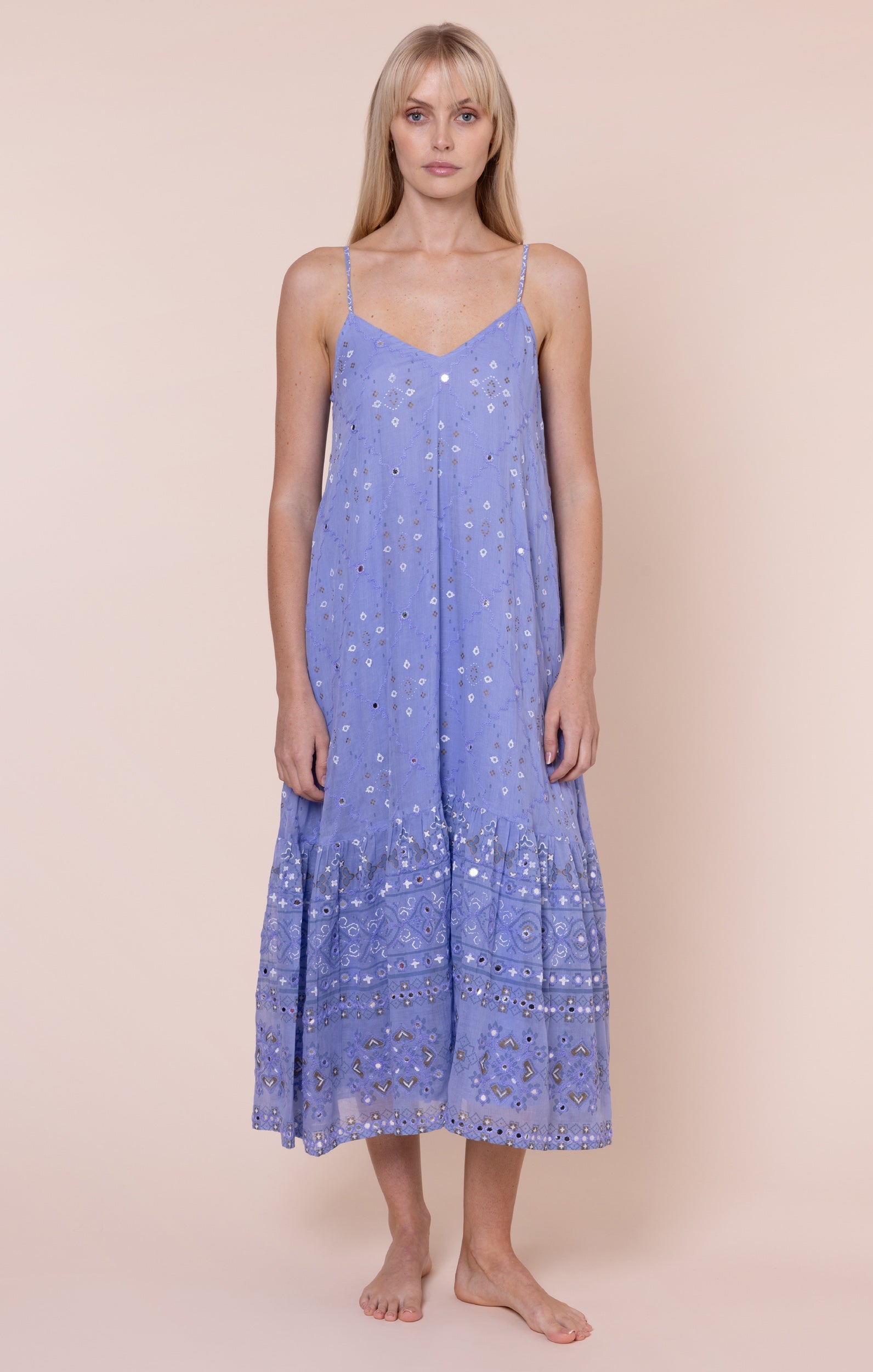 Hydrangea Mosaic Print V Neck Midi Dress