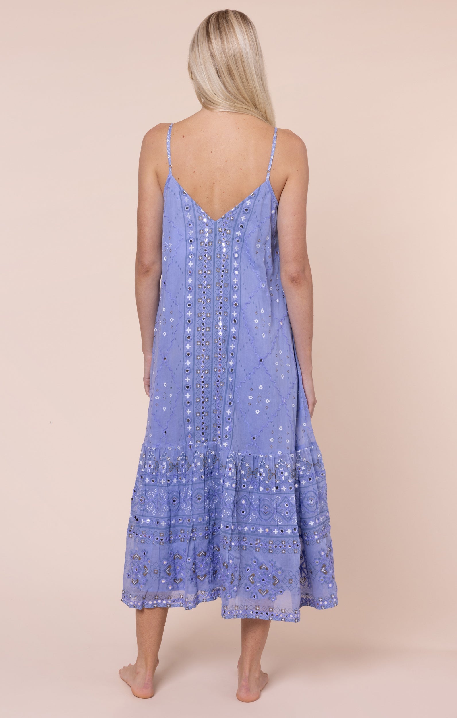 Hydrangea Mosaic Print V Neck Midi Dress