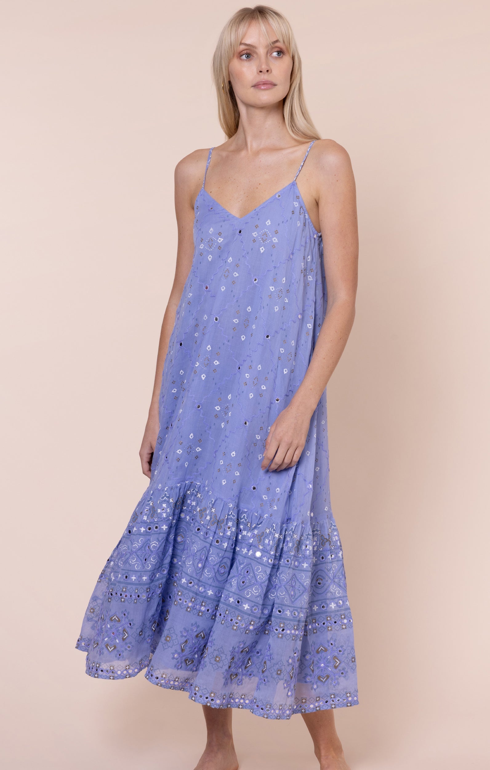 Hydrangea Mosaic Print V Neck Midi Dress