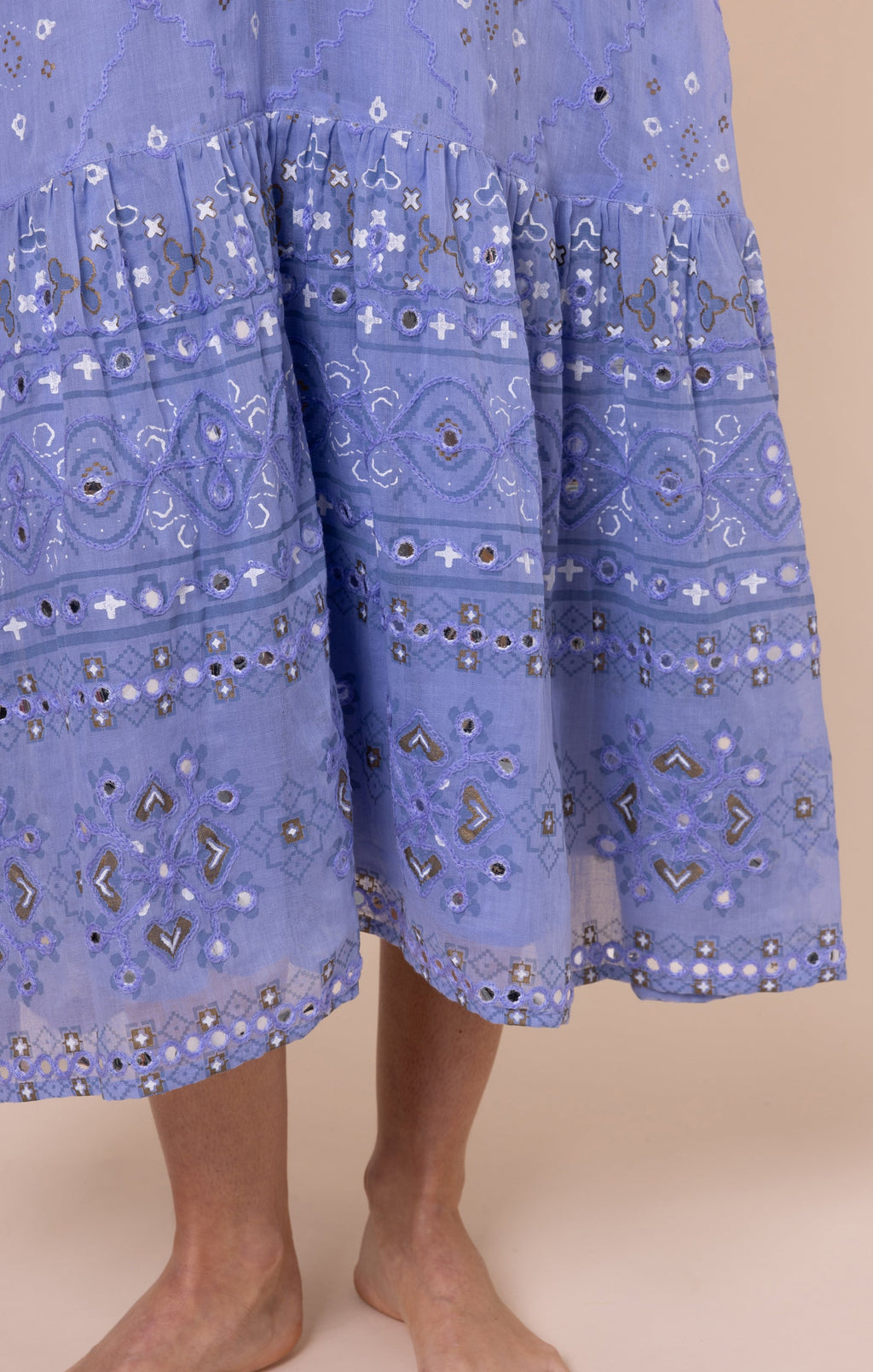 Hydrangea Mosaic Print V Neck Midi Dress
